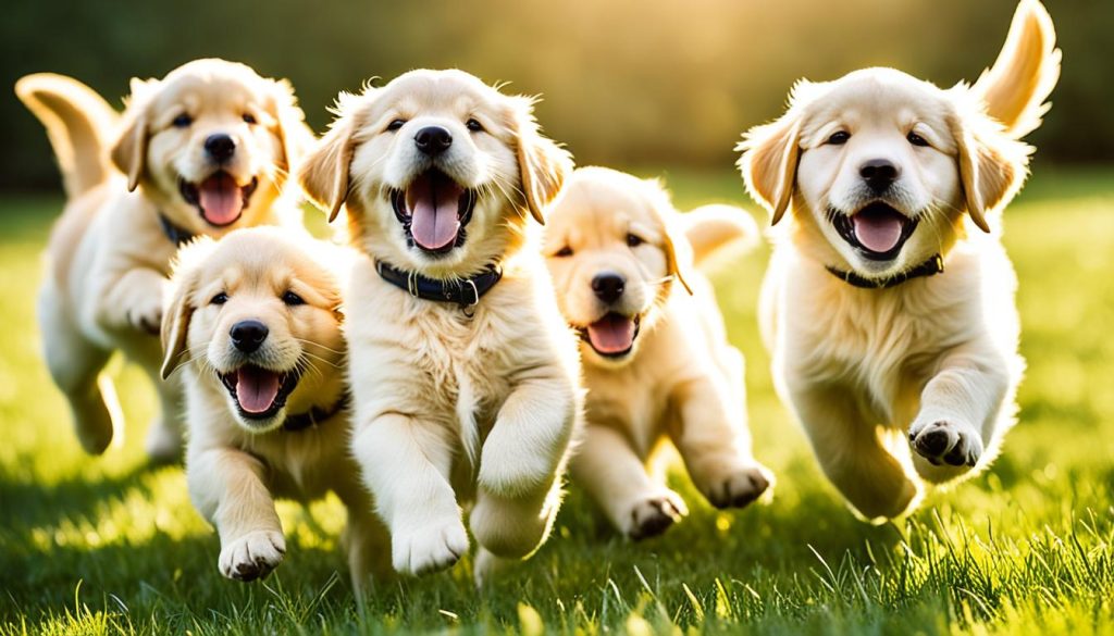 Retriever puppies with playful demeanor